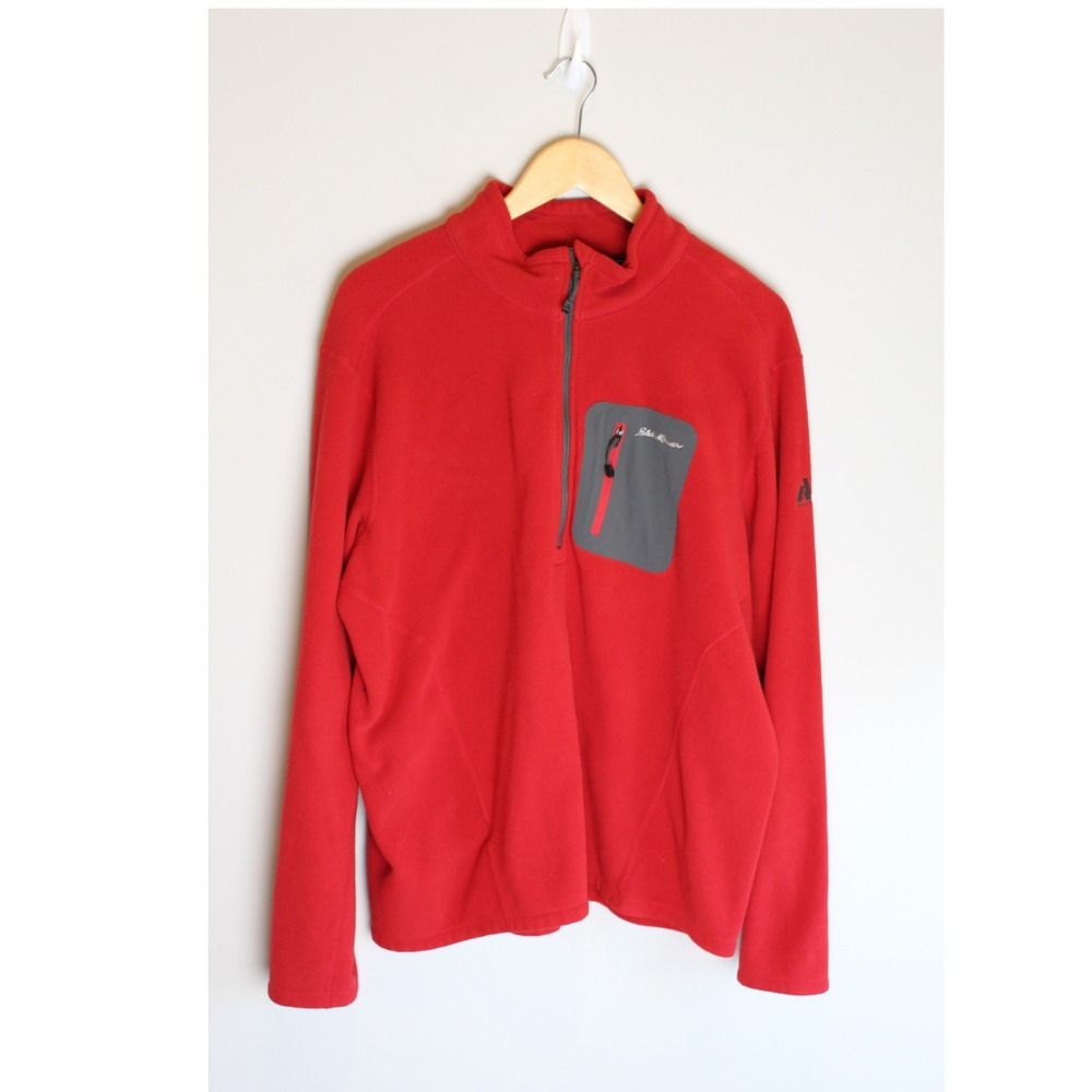 Eddie Bauer First Ascent Jacket Mens XL Red 1/4 Zip Pullover Fleece Outdoors‎